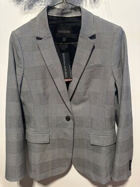 199 Banana Republic Long & Lean GrayPlaid Blazer Jacket Wool Sz 10 Orig $178